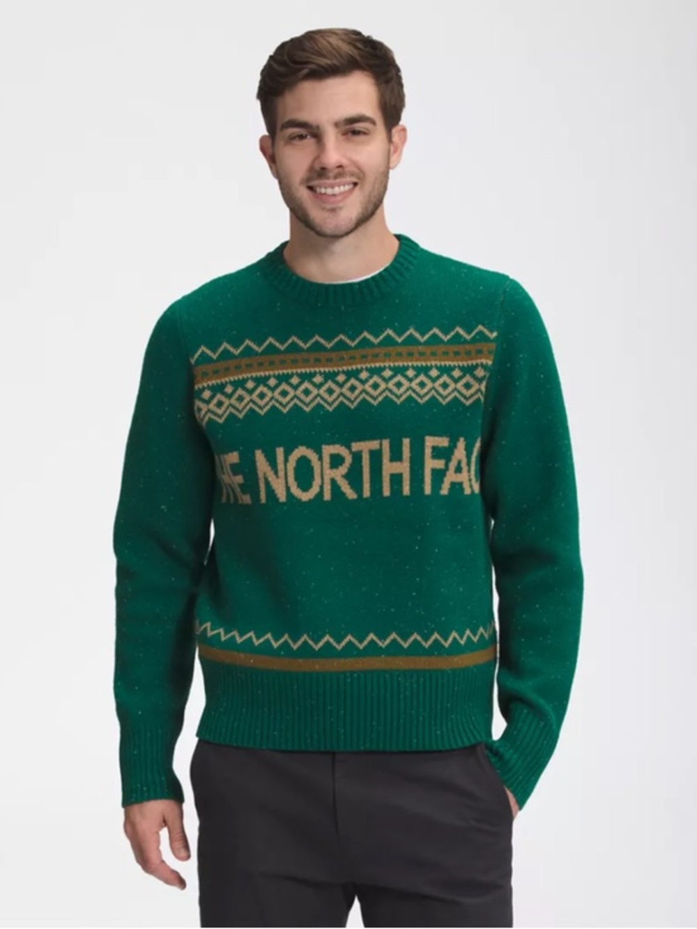 The North Face Men's Emerald Green Fair Isle Logo Crewneck Sweater